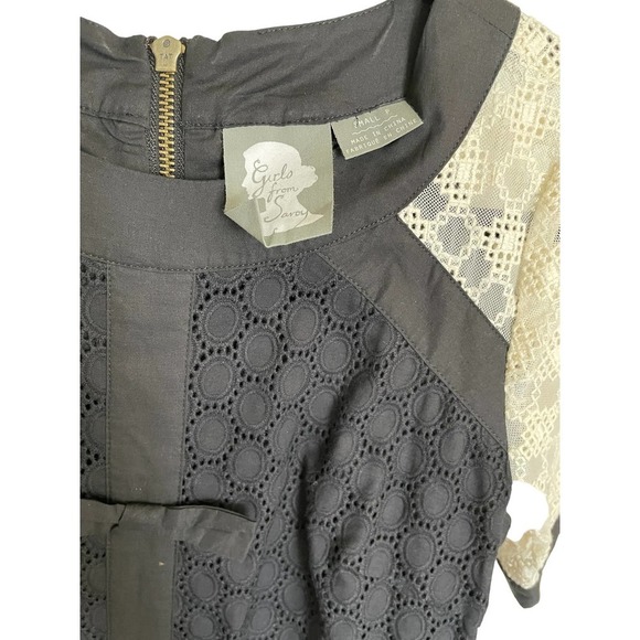 Girls from Savoy by Anthropologie Molina Eyelet Shift Dress Size S Cream/Black - Picture 4 of 7